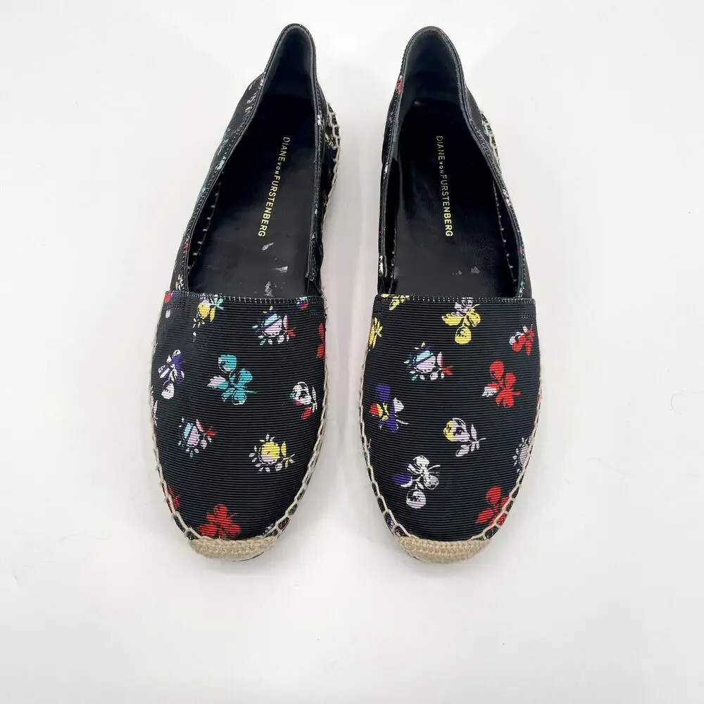 Diane Von Furstenberg Navy Floral Tulum Espadrille Flats // 7